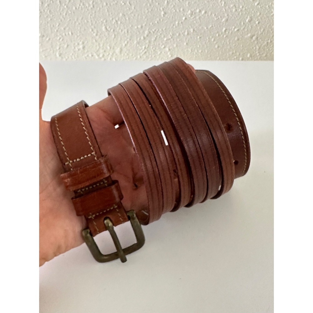 Cole Haan Triple Leather Brown Belt 32-36" Genuine English Saddle Made England‎